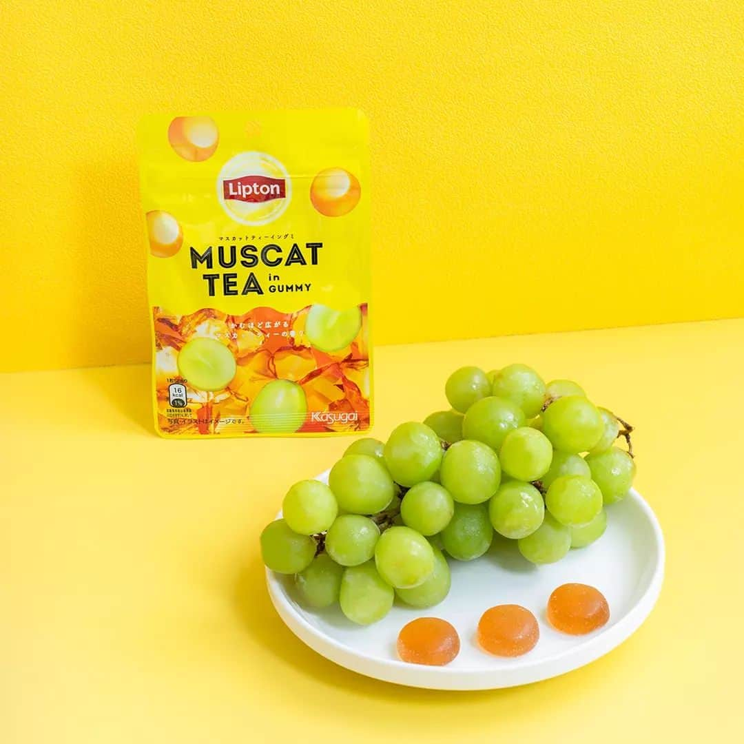 リプトンのインスタグラム：「新登場👑​  #リプトン × #Kasugai コラボ​ MUSCAT TEA in GUMMY（マスカットティーイングミ）​  「マスカットティー」がグミになったよ☺​  かむほど広がる紅茶の香りがうれしい💛​ 紅茶の華やかさとマスカットの爽やかさのハーモニーが抜群🌈​  マスカット好きも、リプトン好きも、グミ好きも​ みんなぜひ試してみて😋​  #リプトン #Lipton #春日井製菓 #コラボ #グミニケーション#マスカット #マスカットティー #グミ #紅茶 #リプトンでつながる​」