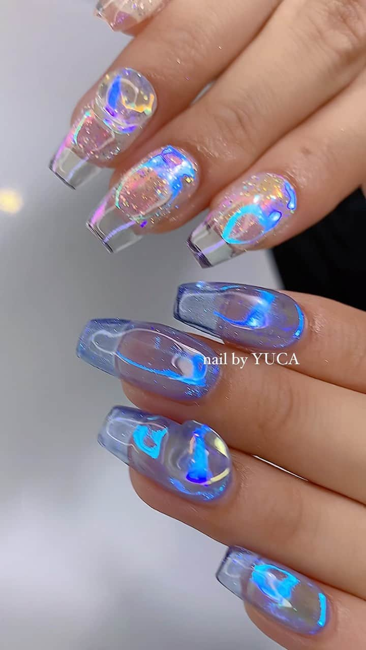 YUCAのインスタグラム：「clear scalp URUURU🫧🫧🥣 ⁡ ⁡ ⁡ #うるうるネイル #nail #ネイル #オーロラネイル #クリアネイル #clearnails #젤네일 #네일 #네일아트 #auroranails #tettynail #유카네일 #우루우루네일 #uruurunail #美甲 #yucanail」