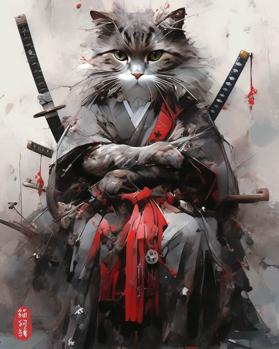 のインスタグラム：「Sameowrai  @ Pet Pixels Studio | FB  #meowed #cutecat #cat #samurai #AI #art」