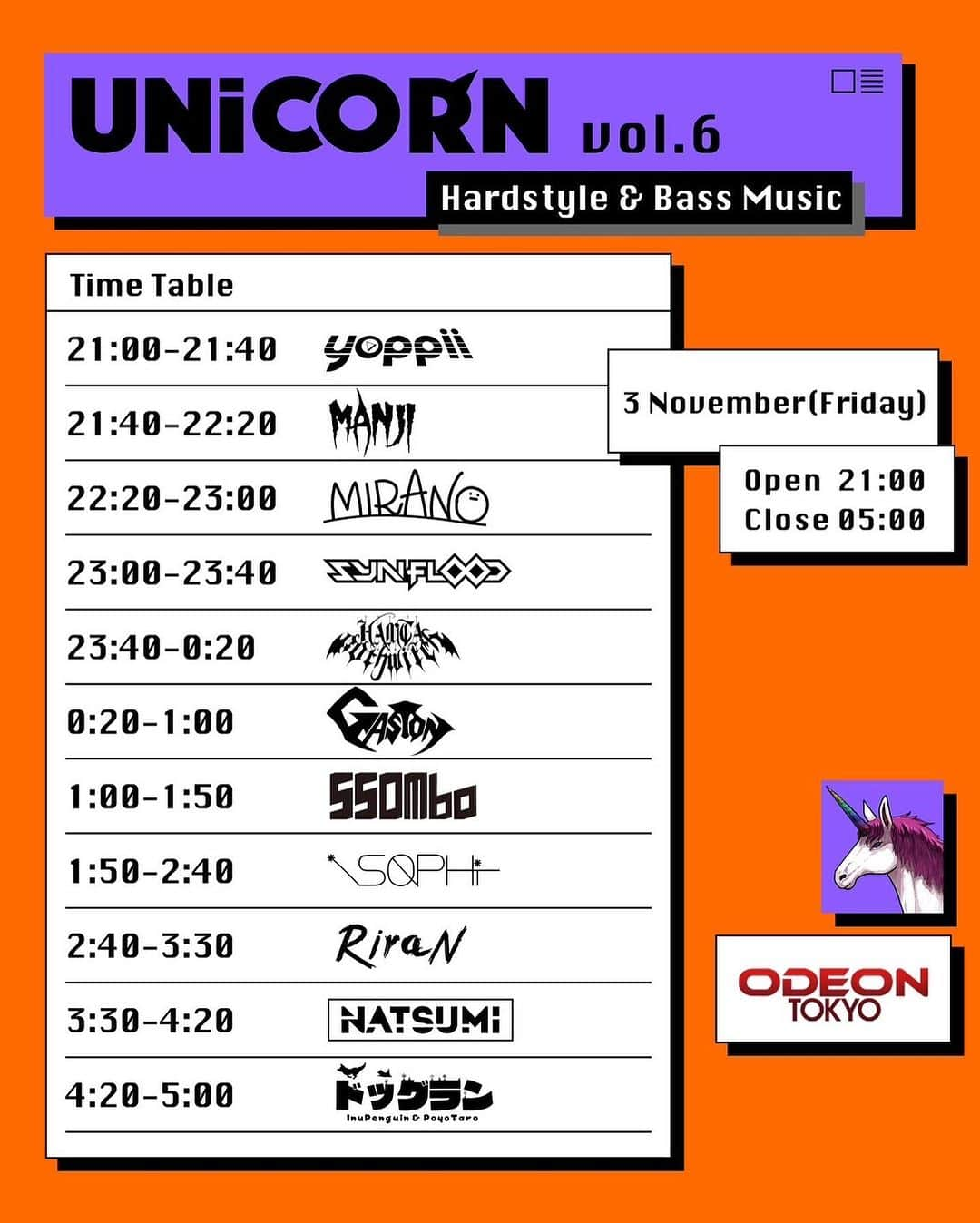 DJ NATSUMIさんのインスタグラム写真 - (DJ NATSUMIInstagram)「🦄💜🦄💜🦄💜 NATSUMI Presents "UNiCORN" Vol.7 3 November (Fri) 21:00〜5:00  @odeontokyo_roppongi   LINE UP Guest 🇰🇷 @riranofficial @sophiplanet @djssombo 🇯🇵 @gaston_2.0_jp @hamta_gothwitch @manman_jip @djmirano_412 @yoppii721 @synflood_san_0907 @lx_p_taro @nagasugiru_inu   .」10月20日 19時34分 - dj_natsumi