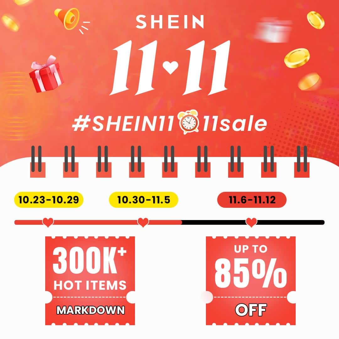 SHEINさんのインスタグラム写真 - (SHEINInstagram)「Mark your calendars for our upcoming #SHEIN1111sale promotions on 11❤️11! 🗓️ Whether you're looking for new wardrobe staples, gifts for loved ones, or just something special for yourself, SALEbrate your single status with #SHEINGoodFinds deals and major giveaways! 💃🛍️」10月20日 20時30分 - sheinofficial