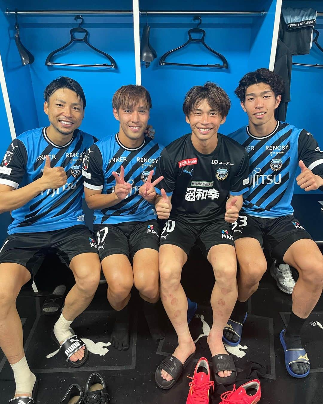 登里享平のインスタグラム：「. vs福岡  最後まで諦めずに戦った！ ナイス勝利！！！！！  応援ありがとうございました！ ACLもみんなで勝つぞ！！！  #瀬川祐輔 #小林悠 #遠野大弥 #宮代大聖 #2023カワハロ」