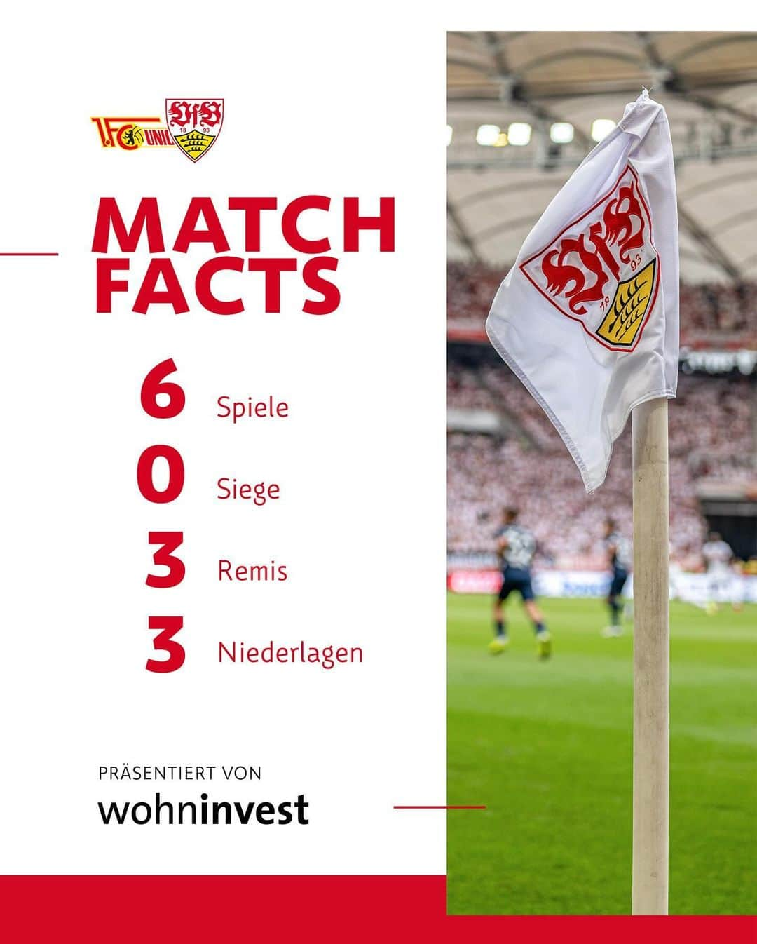 VfBシュトゥットガルトのインスタグラム：「In etwas mehr als 2️⃣4️⃣ Stunden haben wir die Chance, diese Bilanz aufzubessern! 💪🔜⚽️  🗞️ Alle Matchfacts zu #FCUVfB zum Nachlesen gibt es auf vfb.de 📲   #VfB #vfbstuttgart #vfbstuttgart1893 #auscannstatt #furchtlosundtreu #VfBInsta」