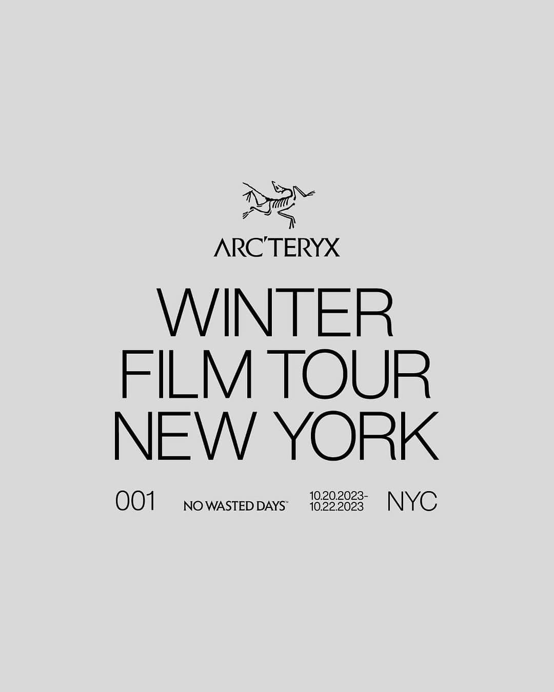 アークテリクスのインスタグラム：「We're officially underway on this year's Winter Film Tour. First stop, New York City. Oct 20-22.  Experience a unique film showcase that stimulates the imagination and will suspend you in three gripping tales of human perseverance and natural reverence.  Through this unique intersection of art and film, you’ll be immersed in a reimagined wilderness that serves to extend the natural environments of each film.   Featuring Arc'teryx Films: CONTINUUM, Dark Horse and 109 Below.  Tickets are completely FREE, but limited space remains for tomorrow and Sunday. Don't miss out! Reserve your spot now through our link in story/bio.   📸: @adamjasoncohen / @kennethldixon #arcteryx #NoWastedDays」