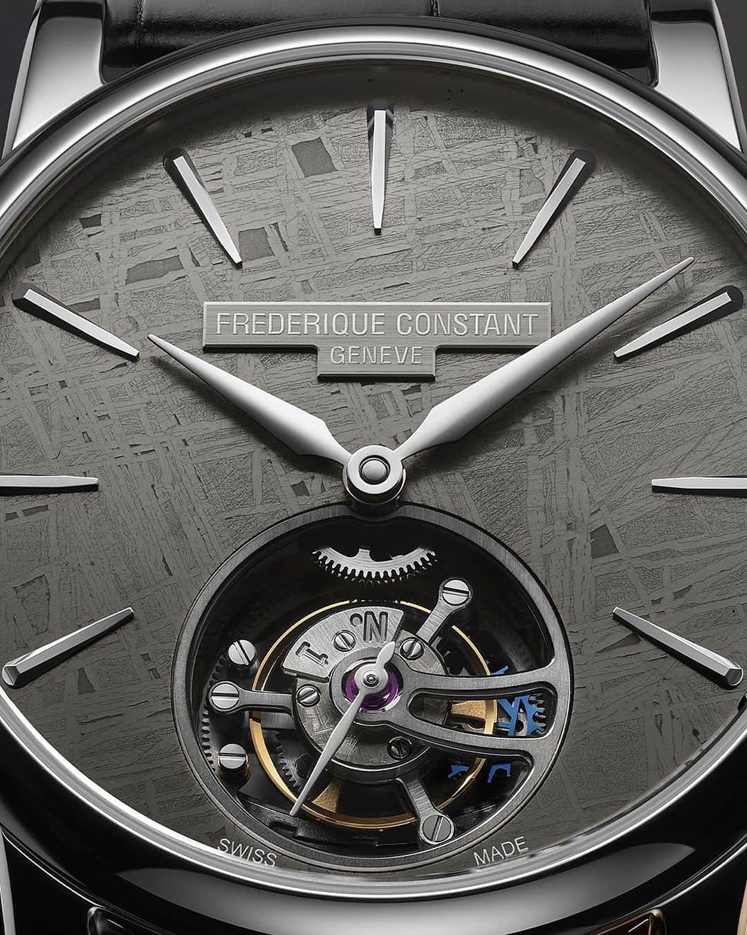 フレデリックコンスタントさんのインスタグラム写真 - (フレデリックコンスタントInstagram)「The meteorite dial of this Classic Tourbillon Manufacture is a precious testament to exceptional craftsmanship. Indeed, chiselling a meteorite dial, full of metals, requires exceptional skills. That’s because the precious material breaks and crumbles; its high iron content means it may have suffered serious deterioration, mainly corrosion. That in turn means extreme dexterity is called for in order to cut out a perfectly flat, smooth disc without a single flake falling off and damaging the movement beneath it. The meteorite dial – just 0.5mm thick – is also protected by a coat of ruthenium, enhancing its natural grey glints and shielding the surface from oxidation.   #ManufactureCollection #Tourbillon #Meteorite #SavoirFaire #Craftmanship #LuxuryWatch」10月21日 0時05分 - frederiqueconstant