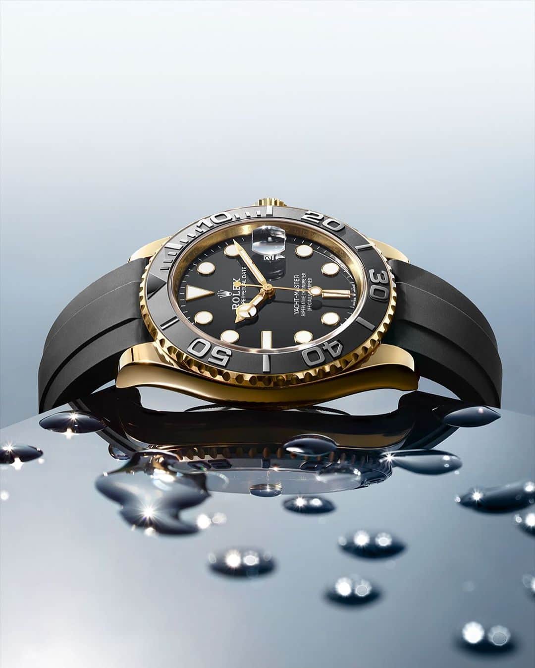 rolexのインスタグラム：「An emblematic nautical watch, the Yacht-Master 42 in 18ct yellow gold inspires the wearer to plot their own course. Its distinctive rotatable 60-minute graduated bezel has a knurled edge – a tactile feature for a timepiece that encourages certainty and the comfort of control when navigating life’s journeys. #Rolex #YachtMaster #101031」