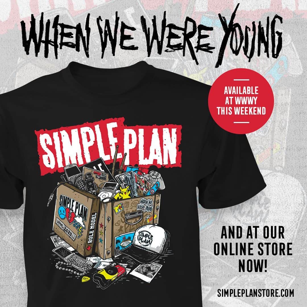 Simple Planのインスタグラム：「It’s finally time for @whenwewereyoungfest and we created a brand new shirt to celebrate! The nostalgia is real with this one! 🥺🤓🤩  This shirt will be available at the festival all weekend long and it’s also on sale right now at our online store for everyone who couldn’t get tickets, but still wants to tell their friends they were there! 😉😜😆   Who's got their eye on this one?! 👀」