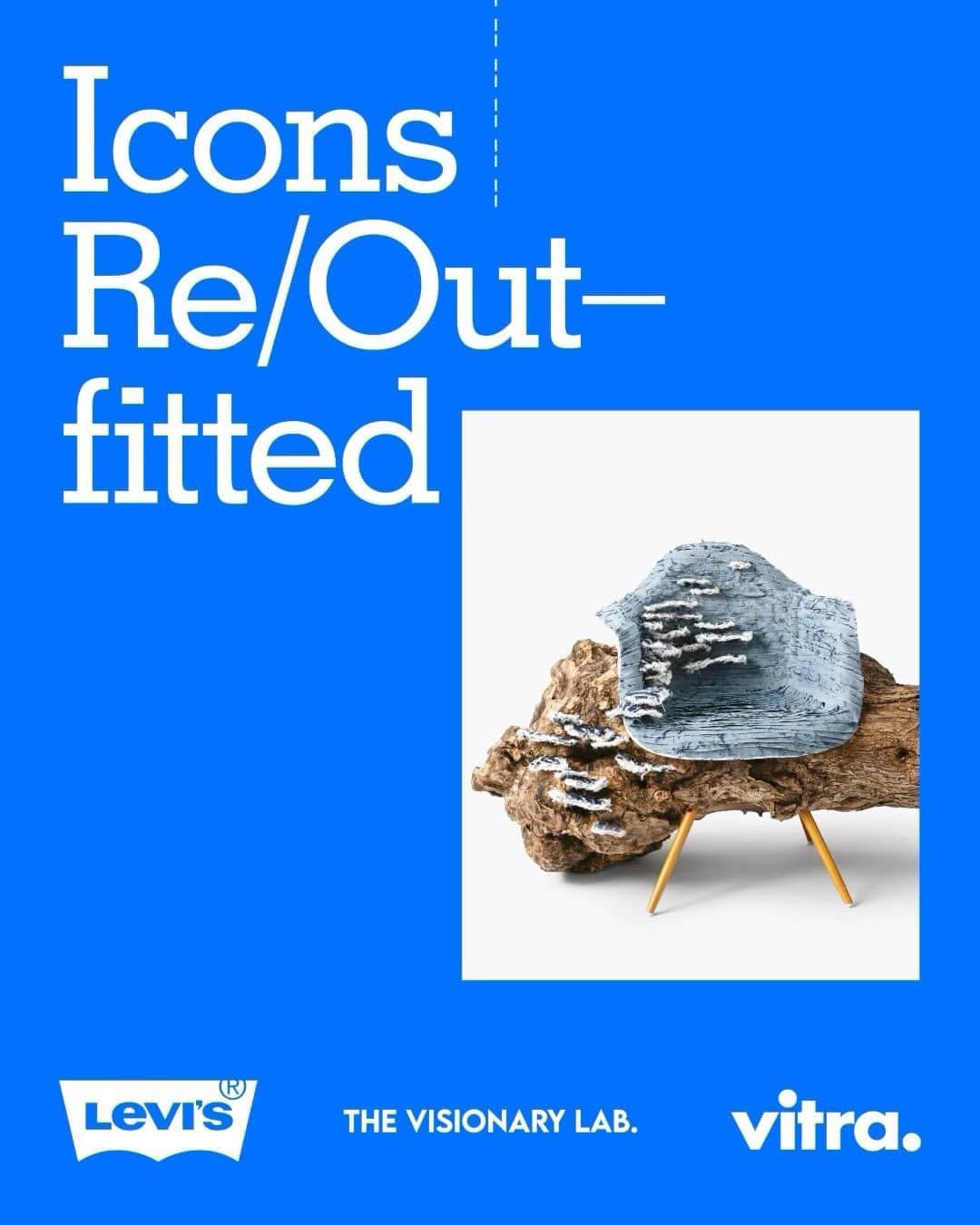 Levi’sのインスタグラム：「Icons Re/Outfitted’ 🔗 An artful ode to innovation. The Visionary Lab has teamed up with Vitra and Levi’s® to bring you ‘Icons Re/Outfitted’.  Designers and artists were invited to breathe new life into pre-loved Vitra chairs with repurposed denim from Levi’s®. In a world awash with textile waste, we're rewriting the narrative. These talented creatives give discarded chairs a second life, transforming them into works of art that spark meaningful conversations about sustainability.  Join us at Dutch Design Week and witness the boundless potential of end-of-life denim for a brighter, more sustainable future. #heyddw  On show at Fuutlaan 12C, Eindhoven, The Netherlands, 21-28th October  @vitra  @the_visionary_lab  @ddw」