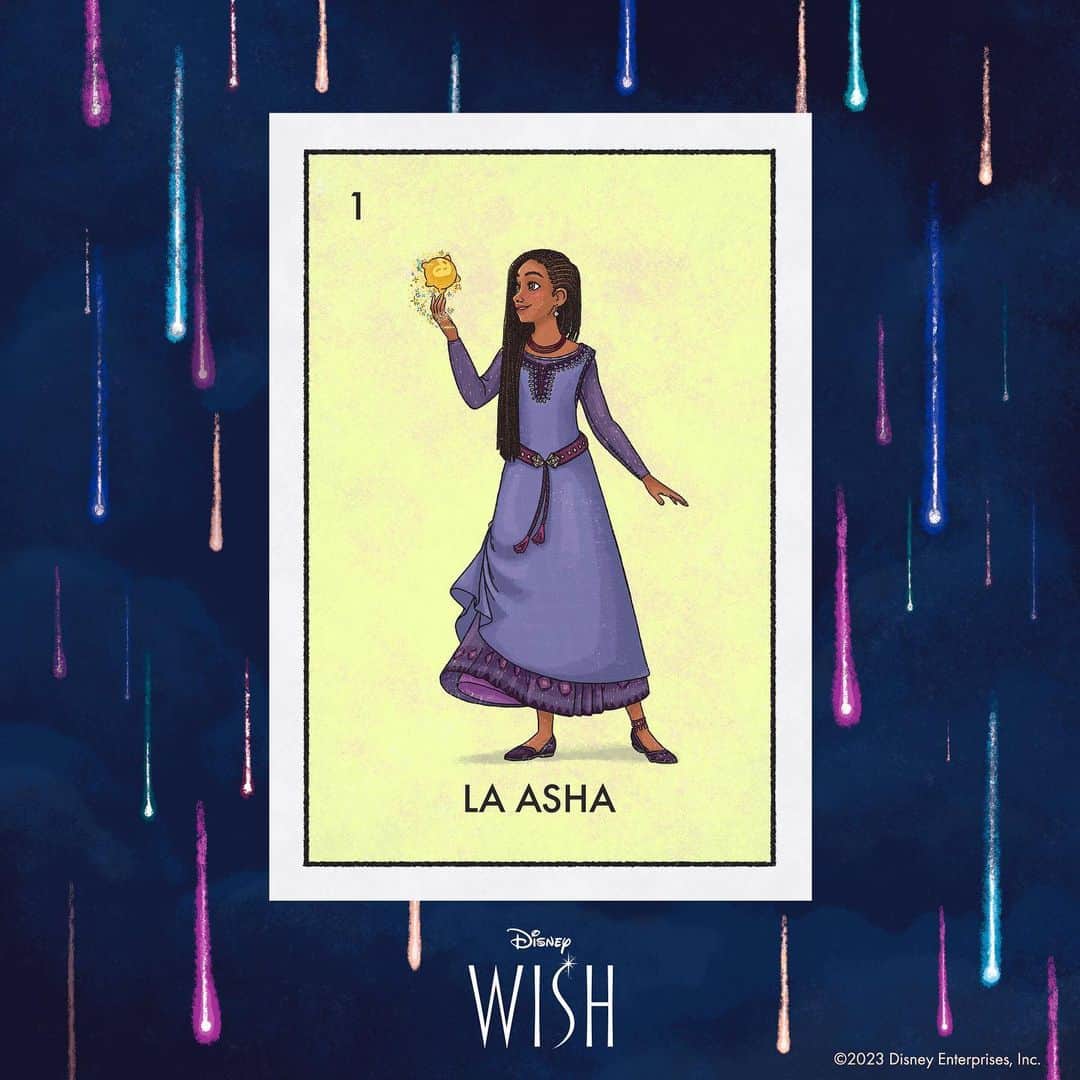 ウォルト・ディズニー・アニメーション・スタジオズのインスタグラム：「The stars have aligned with these @MillennialLoteria cards for "This Wish". 🌌  Comment ✨ below with your favorite card and see Disney's #Wish in theaters November 22.」