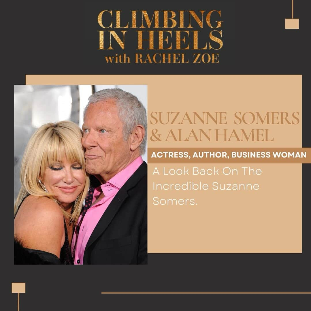 レイチェル・ゾーのインスタグラム：「This week on @climbinginheelspod is very special because I wanted to pay tribute to the ever beautiful  Suzanne Somers ✨ Rodger @rbermanus and I had the privilege of interviewing Suzanne and her adoring husband Alan and it was unforgettable for us both. 🥹Their love story is one of the most inspiring I have ever heard and everyone should learn from. Suzanne was a fearless warrior in the entertainment industry and in her very long open battle with breast cancer. Her legacy of joy and positivity will never be forgotten. I hope this episode brings some happiness and light to our very dark world right now. Rest peacefully with the angels @suzannesomers you will continue to shine forever in our hearts ❤️🙏🏼🕊️ @suzannesomers @therealalanhamel Link in bio. @cloud10 @iheartpodcast」