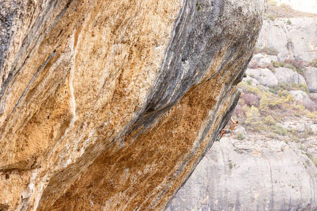 アレックス・メゴスのインスタグラム：「Tierra Negra (9a/9a+).  Being busy with a photo shooting didn't leave too much time for more hard routes, but I'm happy I could squeeze in a few tries on Tierra Negra and send it this morning 🙏🏼.  Regarding the grade, varying between 9a and 9a+, I guess it depends if you are wearing a kneepad or not 😅. I did it without, as the FA by @chris_sharma was also done without kneepads (and because I enjoy climbing without them much more).  To me it felt more like 9a+, but I do see that two kneepads probably make it a grade easier.  Thanks to @petzl_official for the great week and thanks @michaelakiersch for the catch!   @patagonia_climb @petzl_official @tenayaclimbing @frictionlabs @physivantage @fazabrushes @tempehmanufaktur @cacaocrudo #stylefirst #carrotsforpower  Pic: @lafouche」