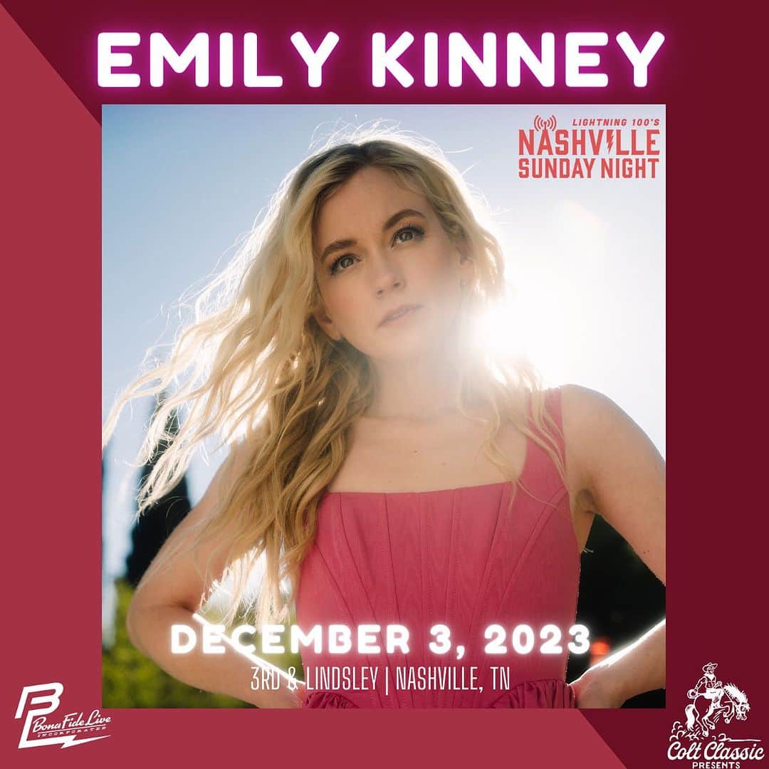 エミリー・キニーのインスタグラム：「I can’t wait to see you Nashville!!!! Playing a show @3rdandlindsley that will also be broadcast on @lightning100 !!! Come out and celebrate my new album!!!! 💫🙏💕🏊‍♀️🥰」