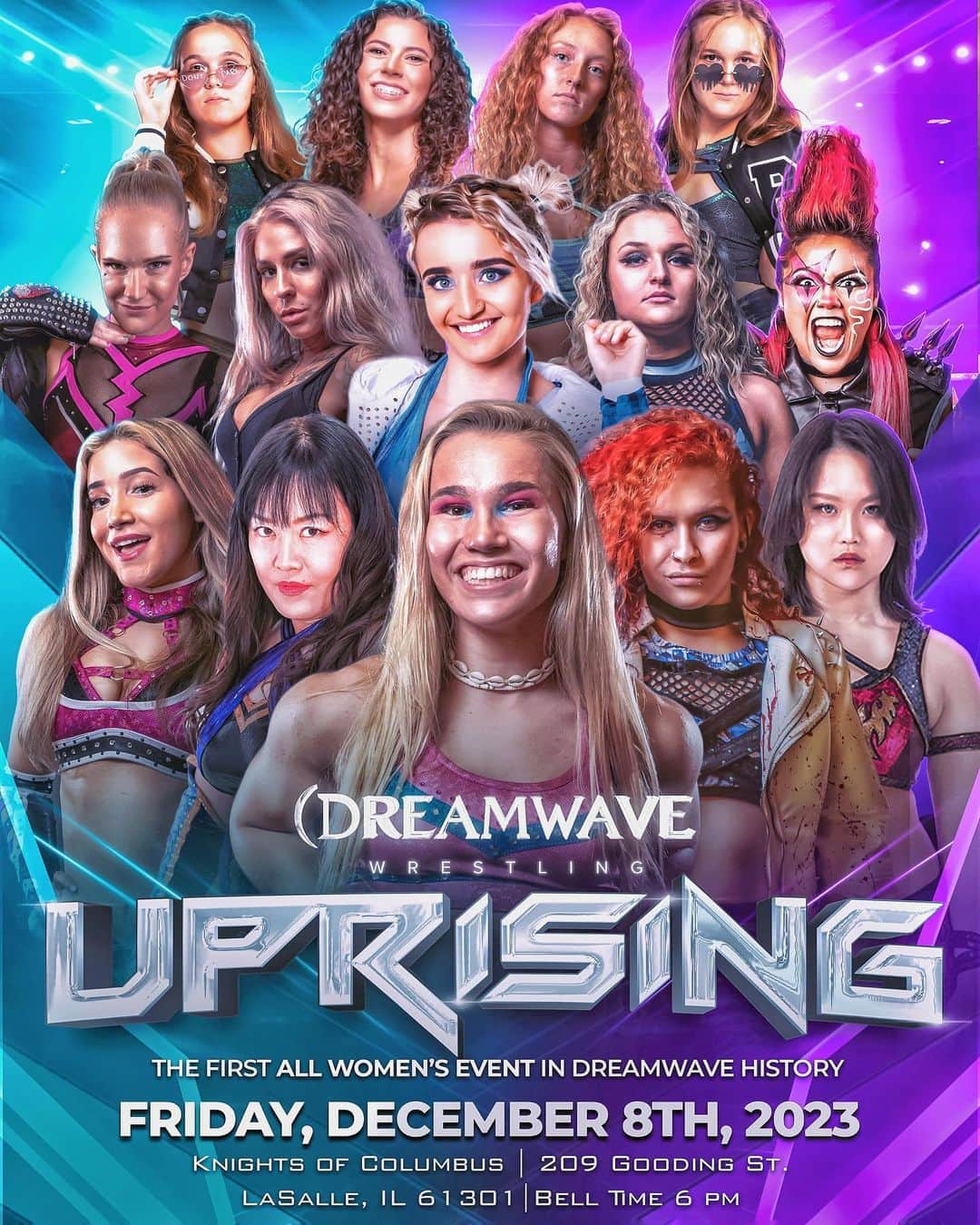 山下実優のインスタグラム：「Dreamwave Wrestling  “Uprising”  The first all women’s event in Dreamwave history!  🗓️: Friday, December 8th, 2023 🏢: Knights of Columbus  📍: 209 Gooding St. LaSalle, IL 61301 🖊️: Meet & Greet 4 pm 🚪: 5:30 pm 🛎️: 6:00 pm 🎟️: www.dwtix.net 📺: Live on IWTV at 6 pm Central #️⃣: DWUprising」