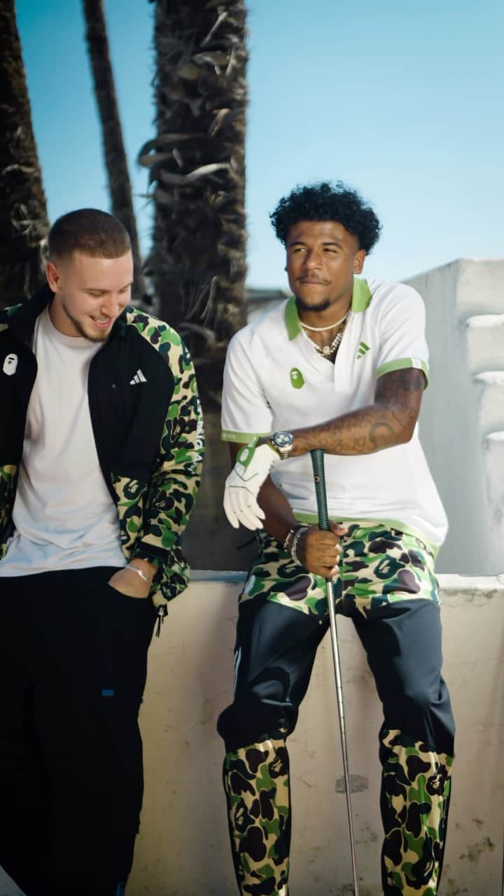 adidas Golfのインスタグラム：「Green in Green on the Green.  Great day on set with BAPE® as we take @jalen from the court to the course.   Drops TOMORROW on CONFIRMED.」