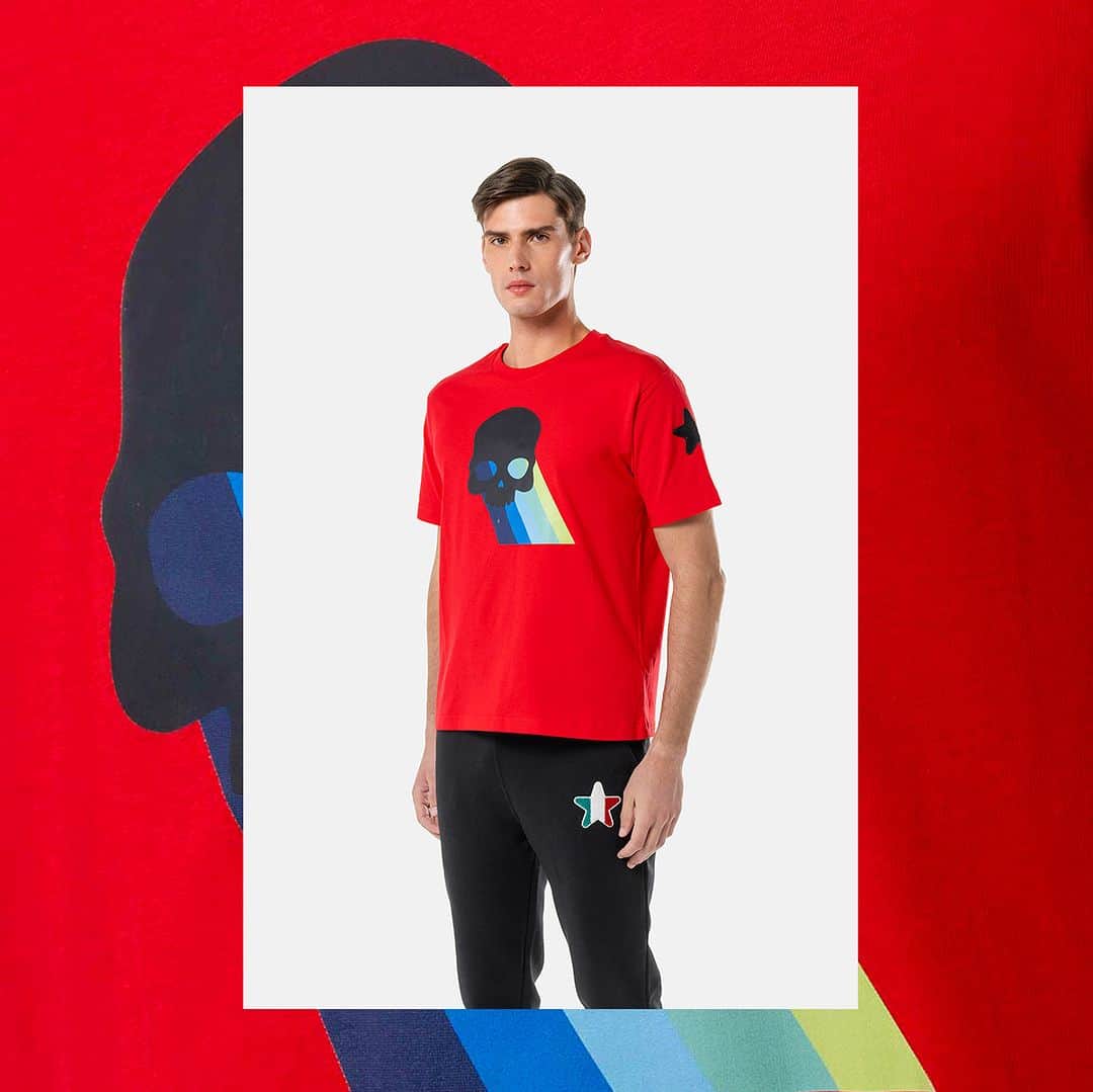 ハイドロゲンのインスタグラム：「💀🌈Embrace the spectrum of style with our T-shirt's striking maxi-skull logo, a rainbow of expression.  shop at hydrogen.it | link in bio  #hydrogen_official #luxurysportswear #maincollection #urbancollection #newin #rainbowskull」
