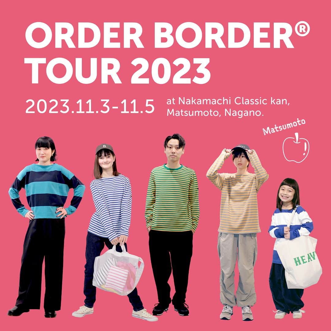 G.F.G.S.さんのインスタグラム写真 - (G.F.G.S.Instagram)「ORDER BORDER TOUR 2023  11月の3連休には長野県松本市でも オーダーボーダー受注会を開催いたします。 @order_border_matsumoto  11/3(fri)-11/5(sun)  会場は松本城の麓、 城下町の風情あふれるコミュニティスペース「中町・蔵シック館」です。 名古屋に引き続き、「ボーダーが好き！」というお客さまの手で開催されるアットホームな受注会です。  前回開催した9月とはシーズンカラーが切り替わり、 今回は「びわ・もも・あさぎ・うぐいす」の新色をはじめとしたレギュラーサンプルと、2023AW限定クラシックモデルをご用意しています。 それぞれの持つ肌触りと品質を確かめながら、試着や配色・コーディネートをお楽しみください。  お近くにお住いの方、またそうでない人も 秋の観光も併せつつ、ぜひ足をお運びください。  -----  名古屋や長野松本のお客様による受注会は、 お客様からの一通のお問い合わせで始まったものです。  今後「受注会をしてみたい！」という方は お店さま・個人さまともに organic-t@gfgs.netまで 一度ご相談・お問い合わせください。  ―――――――――――  ORDER BORDER @MATSUMOTO  会場：中町・蔵シック館 〒390-0811 長野県松本市中央２丁目９−１５  日時： 2023年11月3・4・5日  時間： 11月3日　10:00〜21:00 11月4日　10:00〜21:00 11月5日　10:00〜19:00  ――――――――――― #gfgs #orderborder #長野 #松本市 #松本城 #蔵シック館 #手仕事 #丁寧な暮らし #衣食住 #セレクトショップ #ファッション #オーダー会 #ワードローブ #カスタム #セミオーダー #秋服 #冬服 #買い物 #選ぶ #着心地 #お出かけ #カジュアル #シンプル #カットソー #デイリーウェア #ボーダー #しましま #ボーダートップス」10月21日 17時01分 - gfgs