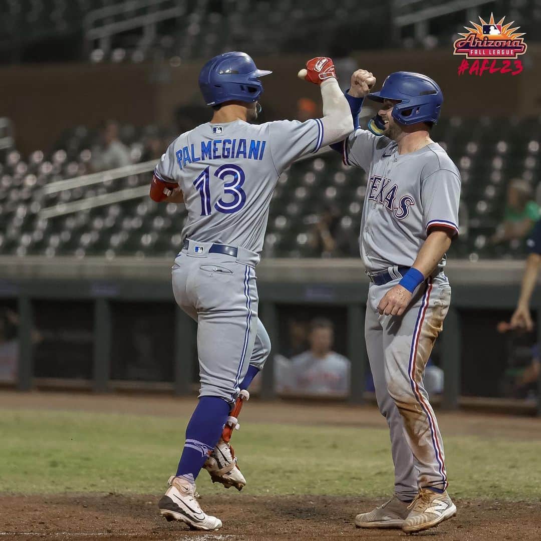 トロント・ブルージェイズのインスタグラム：「Blue Jays prospect Damiano Palmegiani knew he got all of that 442-foot HR! #AFL23」