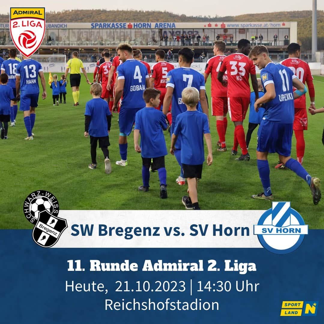 SVホルンさんのインスタグラム写真 - (SVホルンInstagram)「▶️ 11. Runde Admiral 2. Liga  🗓️ Heute, 21.10.2023 🕕 14:30 Uhr  🆚 Schwarz-Weiß Bregenz 🏟️ Reichshofstadion   📖Hier geht’s zum Vorbericht⬇️ https://www.svhorn.at/profis/spielvorschau/schweres-auswärtsspiel-beim-tabellenzweiten  📽Das Spiel könnt ihr LIVE auf LaolaTV verfolgen.⬇️ https://www.laola1.at/de/sportdaten/matchcenter/Fussball/Oesterreich/2Liga/match/41968071/livestream   Be part of it.🫶🏼   #aufgeht #admiralligazwa #letsgo #samstagsspiel #greifenan #wirschaffendas #zusammenhalten #kommtinsstadion #auswärtsspiel #svhornfamilie #leidenschaftfussball #sportlandnoe #bepartofit」10月21日 15時47分 - svhorn1922