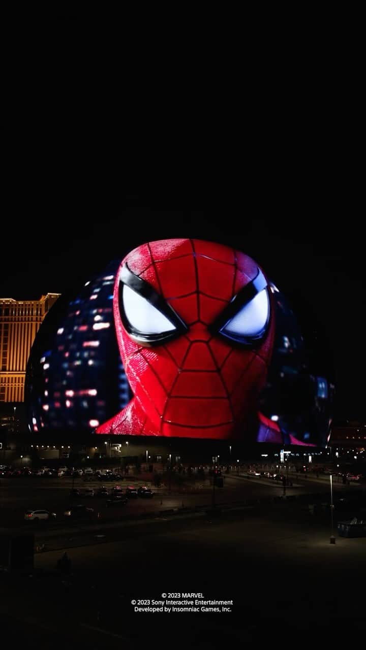 PlayStationのインスタグラム：「Two Spideys have taken over Sphere in Las Vegas.  Marvel’s #SpiderMan2PS5 is out now on PS5. #BeGreaterTogether」