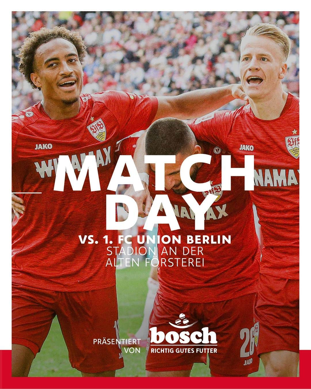 VfBシュトゥットガルトのインスタグラム：「🔥 M A T C H D A Y! 🔥 SWIPE ▶ Erkämpft euch den nächsten Auswärtssieg, Männer! 😍💯 Wir stehen hinter euch! 💪⚪🔴 🔜 #FCUVfB | ⏰🗓 15:30 Uhr _ [Anzeige] @boschpetfood | #VfB #bundesliga #matchday #auswärtsspiel #stuttgart #furchtlosundtreu #vfbstuttgart #vfbstuttgart1893 #VfBInsta」