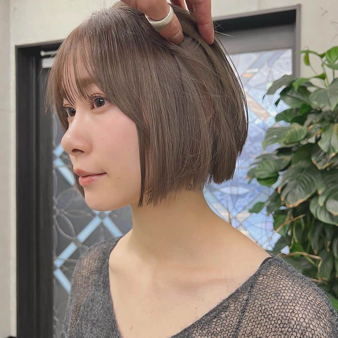 兼井遼のインスタグラム：「@yooookohara   ミルクティーグレージュ＊ きれいなラインのボブ＊  柔らかくほつれるヘア😌  ツヤのある 暗くても透明のある カラーならお任せください☺️  10月11月のご予約も まだまだお取りできます🙇🏻  ご質問などは コメントにてお問い合わせください！😌  #ケアカラー  #ヘアアレンジ  #ケアダブルカラー  #巻き方  #髪質改善カラー  #イルミナカラー  #ミルクティーベージュ #グレージュ  #ケアブリーチ  #ハイライトカラー  #ハイトーンカラー  #ブリーチ  #ダブルカラー   #インナーカラー  #オリーブアッシュ  #グラデーションカラー  #グレージュカラー  #ツヤトーン  #パーマ  #艶髪  #外国人風  #髪質改善トリートメント  #くびれヘア  #シースルーバング  #髪質改善  #ラベンダーグレージュ  #オリーブグレージュ  #トリートメント  #ヘアアクセサリー　#インナーハイライト」