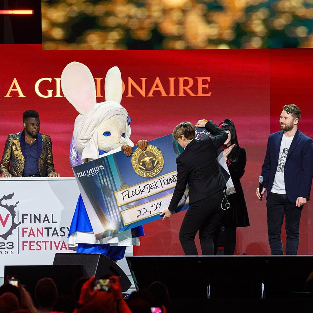 FINAL FANTASY XIVのインスタグラム：「Team Zodiark has been crowned the winners of Who Wants to Be a Gillionaire 2023! 🪙⁣ ⁣ Our Loporrit special guest insisted on taking a picture with our amazing contestants!⁣ ⁣ #FF14 #FFXIV #excellondon」