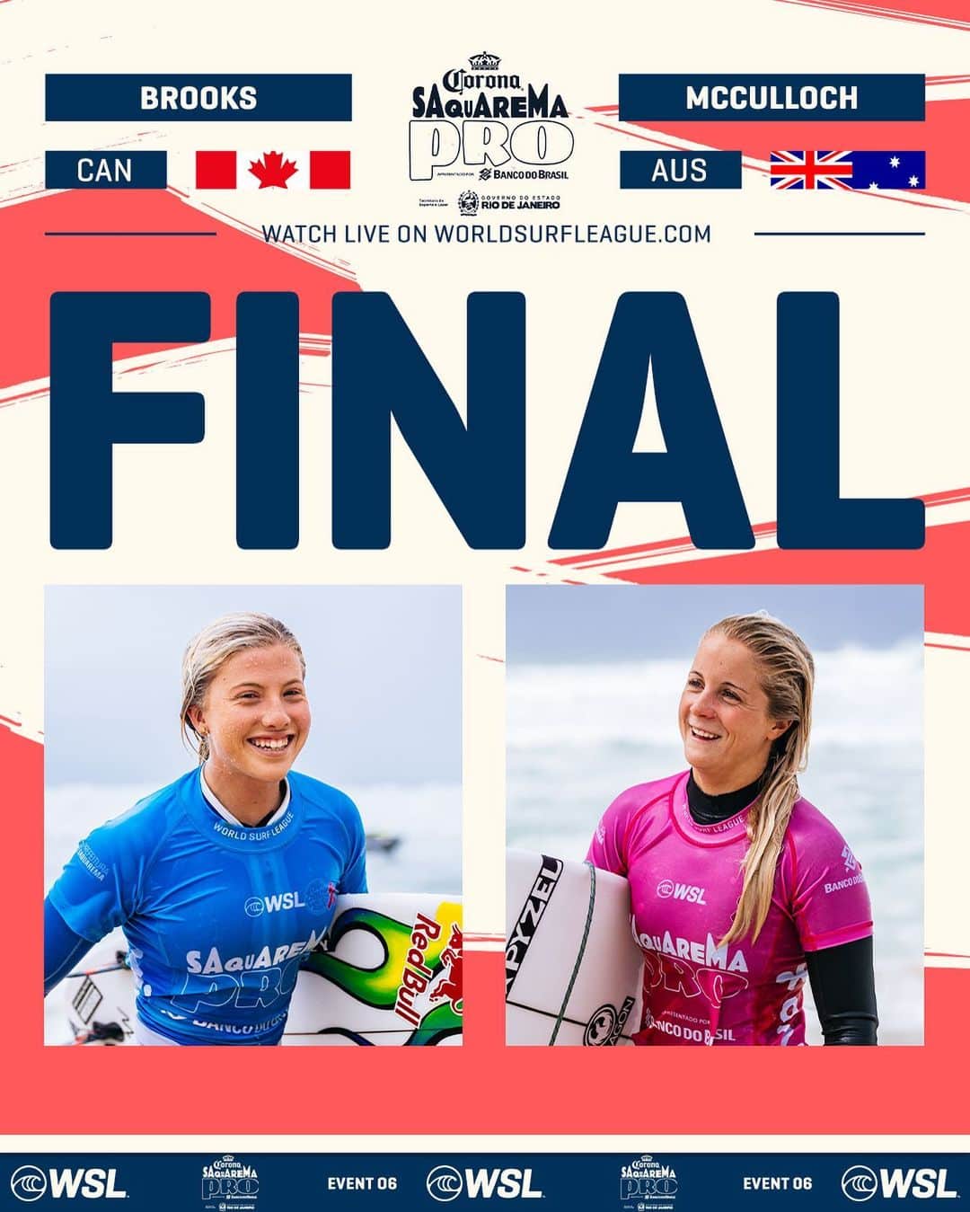 世界プロサーフィン連盟（WSL）のインスタグラム：「The Women’s Final of the @corona #SaquaremaPro is ON! Watch LIVE on worldsurfleague.com. @bancodobrasil」