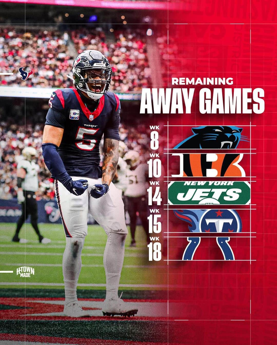 ヒューストン・テキサンズのインスタグラム：「Which away game are you looking forward to the most?」