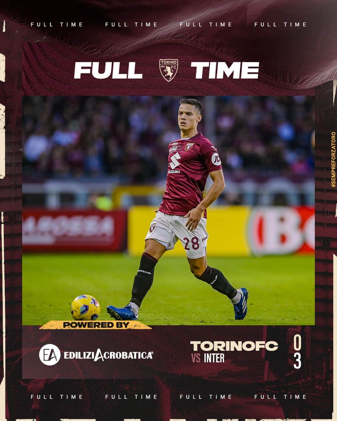 トリノFCのインスタグラム：「Fine partita ⏱️  #SFT | #TorinoInter」