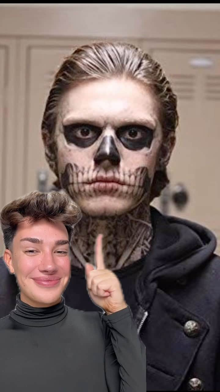 ジェームス・チャールズのインスタグラム：「Easy Skeleton Tate Langdon #Halloween #Makeup Tutorial! 💀 using @painted.co in Ghosted 👻 & Ink 🖤」