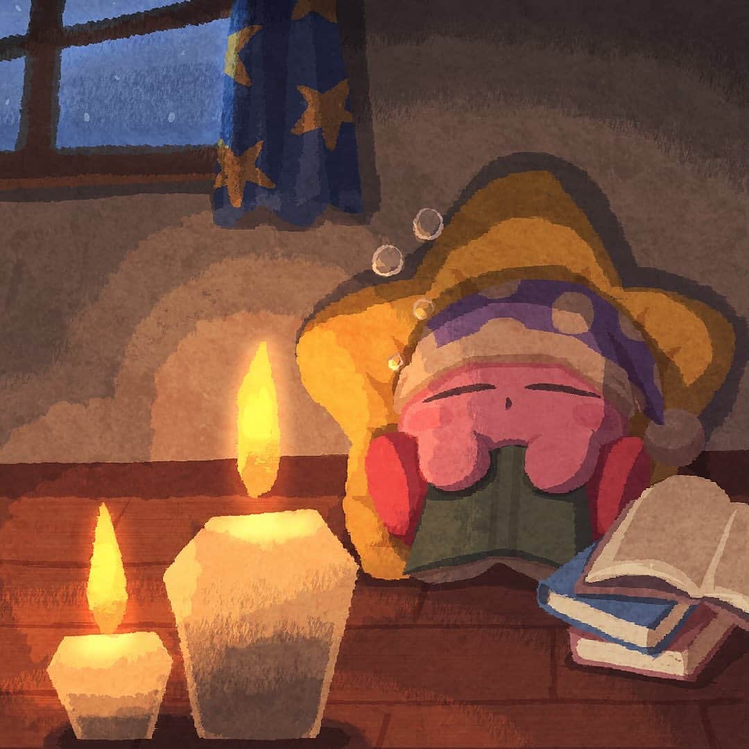 あらもんさんのインスタグラム写真 - (あらもんInstagram)「すやすや💤🕯️📖  寝る前は5分でもいいからとよく読書をする。しかし眠いと2分と経たず寝てしまうし、面白くて読み耽ると寝不足になる。  #カービィ #星のカービィ  #イラスト #イラストグラム  #kirby #fanart #illustration #illust  #illustgram  #drawing  #clipstudiopaint #おやすみなさい #goodnight」10月21日 21時08分 - mikuro8423