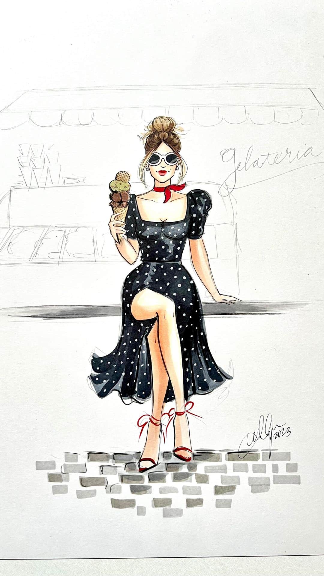 Holly Nicholsのインスタグラム：「il gelato è amore 🍨  #gelato #gelateria #copicmarkers #asmr #italy #italia #sorrento #amalfi #illustration #fashionillustration」
