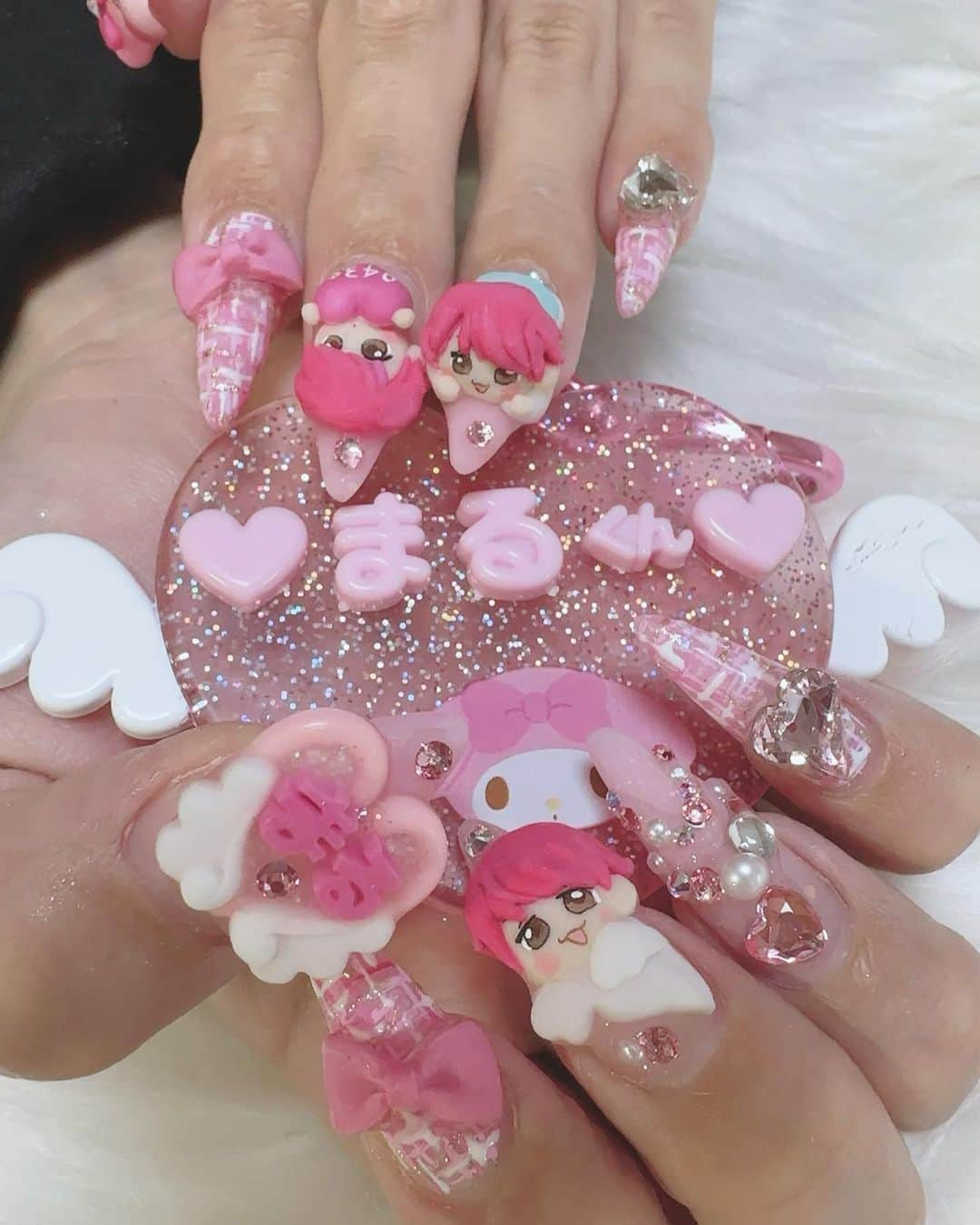 香織のインスタグラム：「れぺぜんのまるくんねいる❤️  #nail#スカルプ#地雷#djまる#ピンクネイル#地雷系ネイル#地雷系ファッション#推し#推しネイル#量産型ネイル#マイメロネイル#サンリオネイル#大阪ネイルサロン#岸和田ネイルサロン」