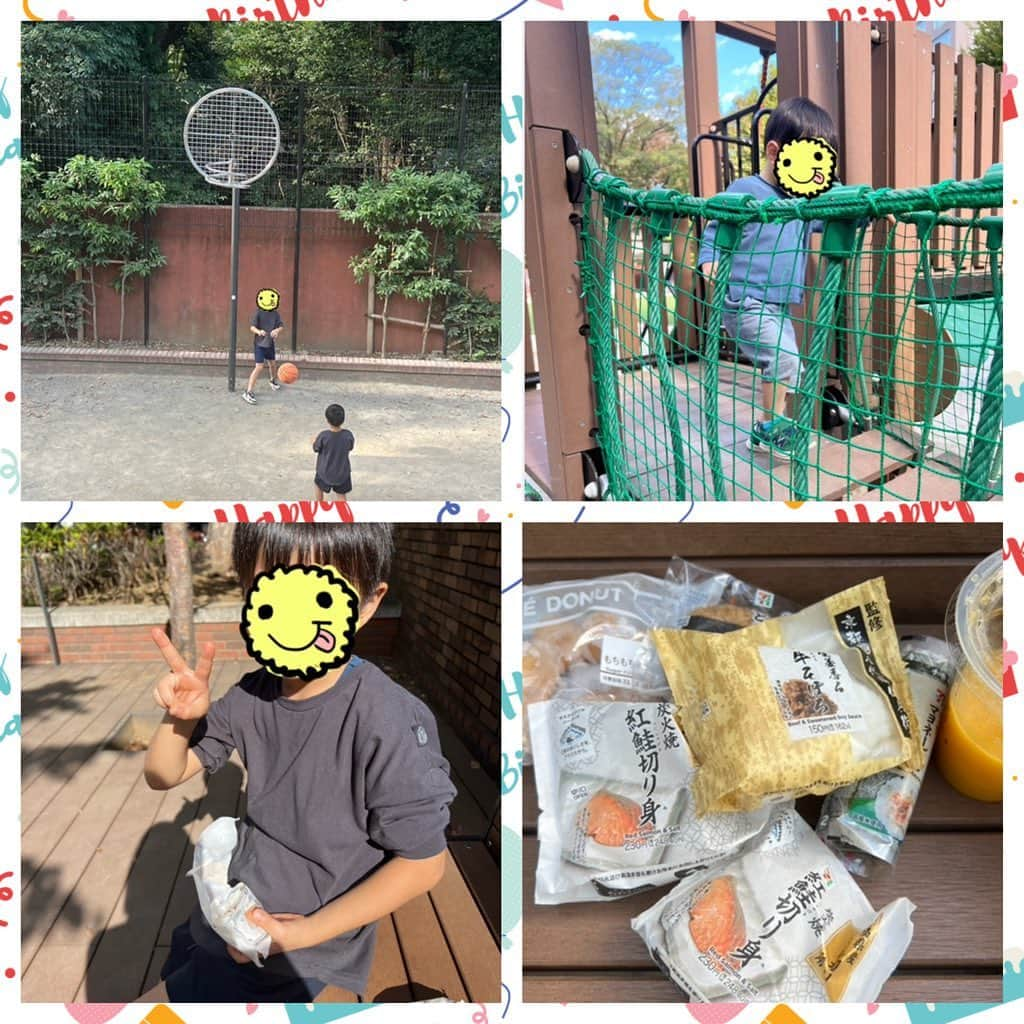 小倉優子のインスタグラム：「今日は初めての公園に行きました☺️✨  緑が沢山あって、素敵な公園でした‼️  お外で食べるおにぎりって美味しいですよね💓」