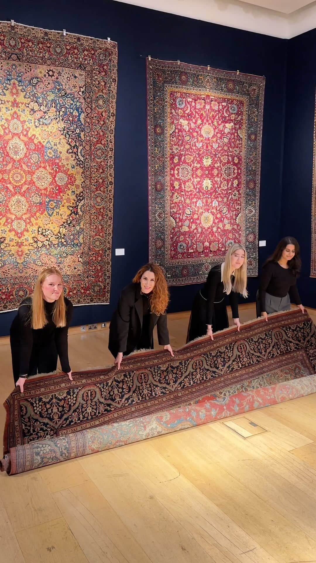 クリスティーズのインスタグラム：「Ready to roll ✨   Preparation is underway for Christie’s autumn sale of Islamic and Indian art which takes place on the 26 October.   The sale offers a curated selection of carpets, ceramics, manuscripts, textiles, works on paper, and metalwork.   🗓 Visit the free exhibition of sale highlights at Christie’s London. On view now until 26 October.   📍 Art of the Islamic and Indian Worlds including Rugs and Carpets: 26 October, 10.30AM BST.   #christiesinc」