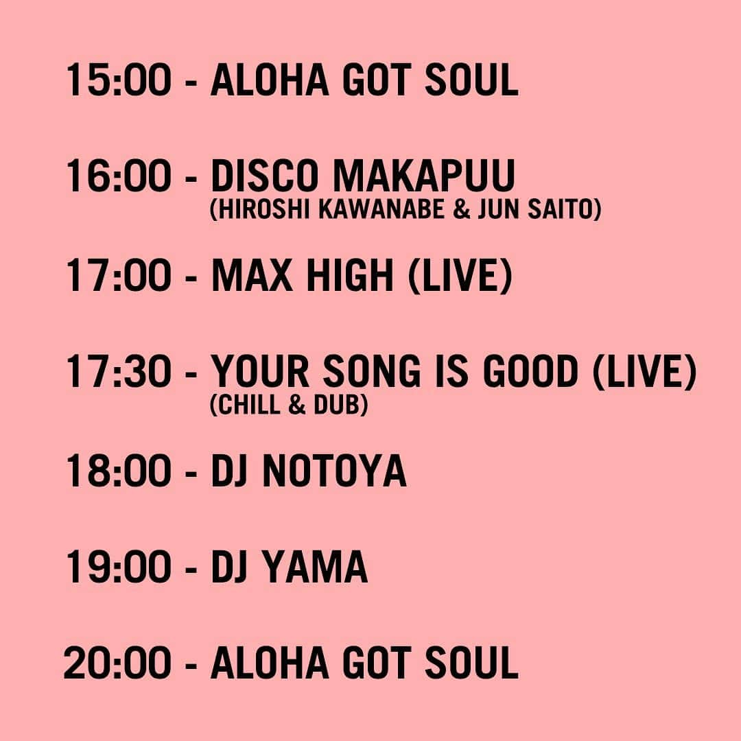 サイトウジュンのインスタグラム：「SOUL TIME IN TOKYO😎🤙🌴⛱️ 10.22 Sun. 15:00- 東日本橋CITAN @citan_tokyo  （都営新宿線「馬喰横山」駅近いです） 当日オンリー3500円です。  ハワイからALOHA GOT SOUL、ハワイアンレアグルーヴの超レアどころからしっかりど真ん中、レゲエ、リエディット、最新チューンまで、ハワイのグッドミュージックをこれでもかとプレイしてくれると思います。ウォームアップからクロージングまで２回まわし！ジャパンツアー初日！  川辺さんから、せっかくなんでマカプーで、ということで、急遽DISCO MAKPUUでウォームアップB2Bやります！レア！  AGS新メンバーのMAXはマルチ奏者で、来月作品のリリースが控えてます。インプロでソロライブ、ものすごく楽しみです！  YOUR SONG IS GOODは新機軸「Chill & Dub」まるで結成当初のような雰囲気でリハしてました（笑）。ユル〜いです。今回のライブかなりレアな感じです（が、手応えあったらガンガンやります！）しかも、もしかしたらYSIG今年ラストライブ？是非お見逃しなく！  NOTOYAくんは数々のリイシュー仕事やTOKYO CONDITION（最高）で同じみの凄腕Digger、今回もドメスティックセットでヤバいです！  YAMAさんも凄腕。的確なミックススキルでレア盤バシバシに繋いでいってくれます！近年は脳ジャスのプロデュースなど多方面で活躍中！  当日はTOKYO CULTUART by BEAMSによるAGSツアーマーチ（セレクション最高！）もアリ！  CITANは都営新宿線「馬喰横山」駅なら歩いてすぐ。普段はホテルのレストラン＆バーで居心地最高のべニューです。入退場自由、中学生以下無料なので、ご家族ずれの皆様も大歓迎！  今回で４回目。毎回ものすごく良い雰囲気です。グッドミュージック、グッドバイブス満載、SOUL TIME IN TOKYOで、ファンデイサンデイ、楽しい日曜日をぜひお過ごしください😎🤙⛱️🌴」