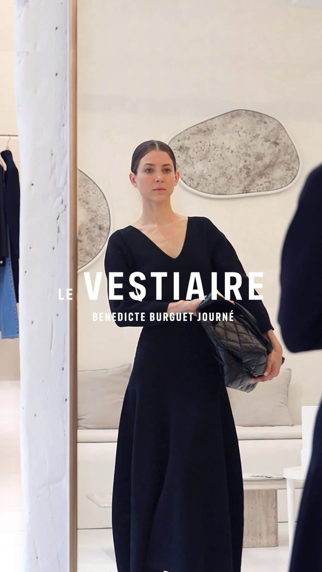 バネッサ・ブリューノのインスタグラム：「Le Vestiaire | The little black dress Join @benedicteburguet, journalist, as she styles the little black dress the ultimate Parisian way, with a classic Leather Cabas Tote and boots.      About the look:  Dress: The Blanca  Bag: Quilted Leather Cabas Tote  Shoes: Suede Leather Ankle Boots    #vanessabruno」