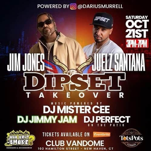 ジュエルズ・サンタナのインスタグラム：「CT…. 2Day…. ITS UP….. Me N CAPO We Coming 2 Show Out… @DariusMurrell @Djmistercee @Djperfect203 @Dj_Jimmy_Jam @Clubvandome Dipset Day Party… Ⓜ️💯✔️」