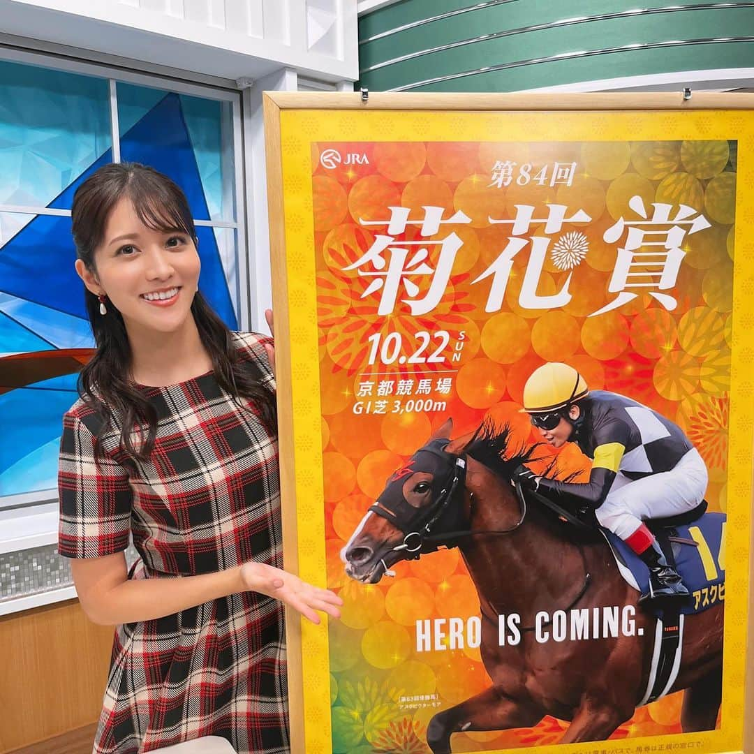 石川彩夏のインスタグラム：「明日は菊花賞🌼*･ 皆さんはどの子に注目していますか？🐴 是非ともコメント欄で教えてくださいね✨  さて、2枚目のお写真は 『先週の結果分析II』番組内の 今週の一枚コーナーで取り上げさせて頂いた 競馬場に咲く花々🌼*･  競馬場は競走馬だけではなく 美しい木々や花々が見れるのも 競馬場を楽しめる一つだと私は思ってます😌🌼*･  競馬場に来る方は是非とも花や装飾など楽しんで頂けたらと思って撮影しました♪✨」