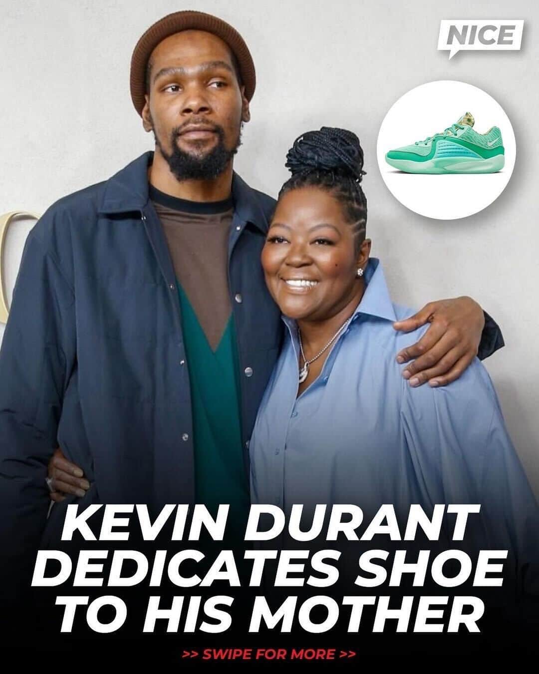 Nice Kicksのインスタグラム：「Kevin Durant has a new Nike KD16 honoring the real MVP, his mother Wanda Durant 👏🏆 @nicekickshoops   Swipe to see his iconic NBA MVP acceptance speech he dedicated to her ❤️」