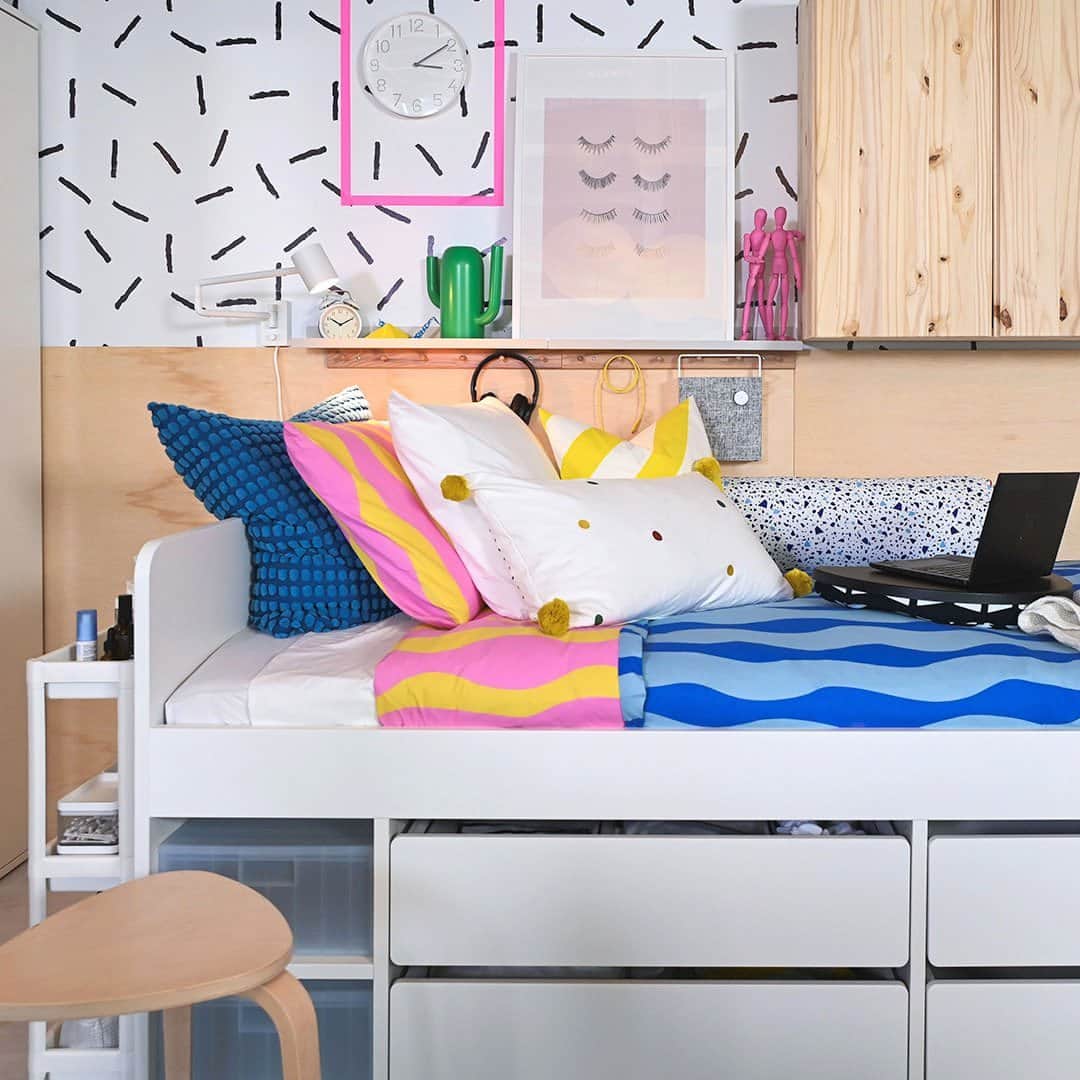 IKEA USAのインスタグラム：「Feeling cramped in your small shared space? Create a more comfortable, organized, clutter-free space with better storage, room dividers, smart lighting, a pegboard and more! Shop link in bio.」