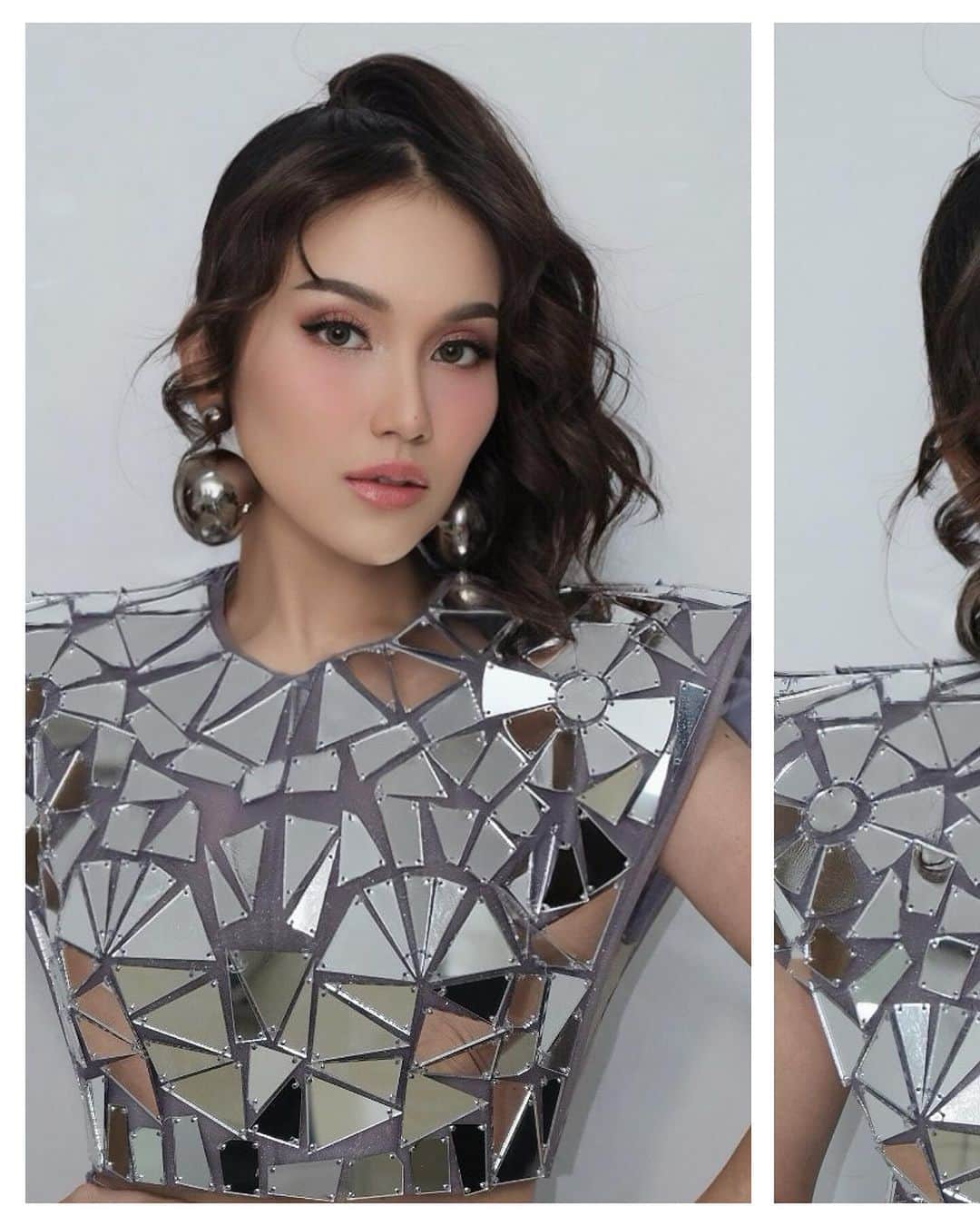 アユ・ティンティンのインスタグラム：「For HUT @officialmnctv 🤍✌🏻 Outfit @lisajuofficial Earrings @rinaldyyunardi Make up @rama_jee Hair @kriznafahrezi Fashion Stylist @erichalamin」