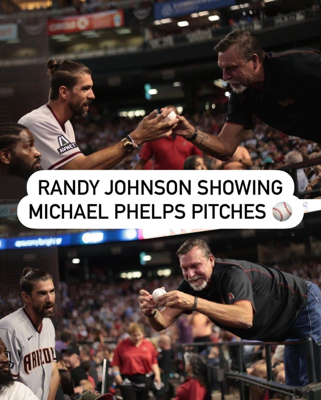 MLBさんのインスタグラム写真 - (MLBInstagram)「Legendary crossover moment 💯  #RandyJohnson #MichaelPhelps #MLB」10月22日 11時51分 - mlb