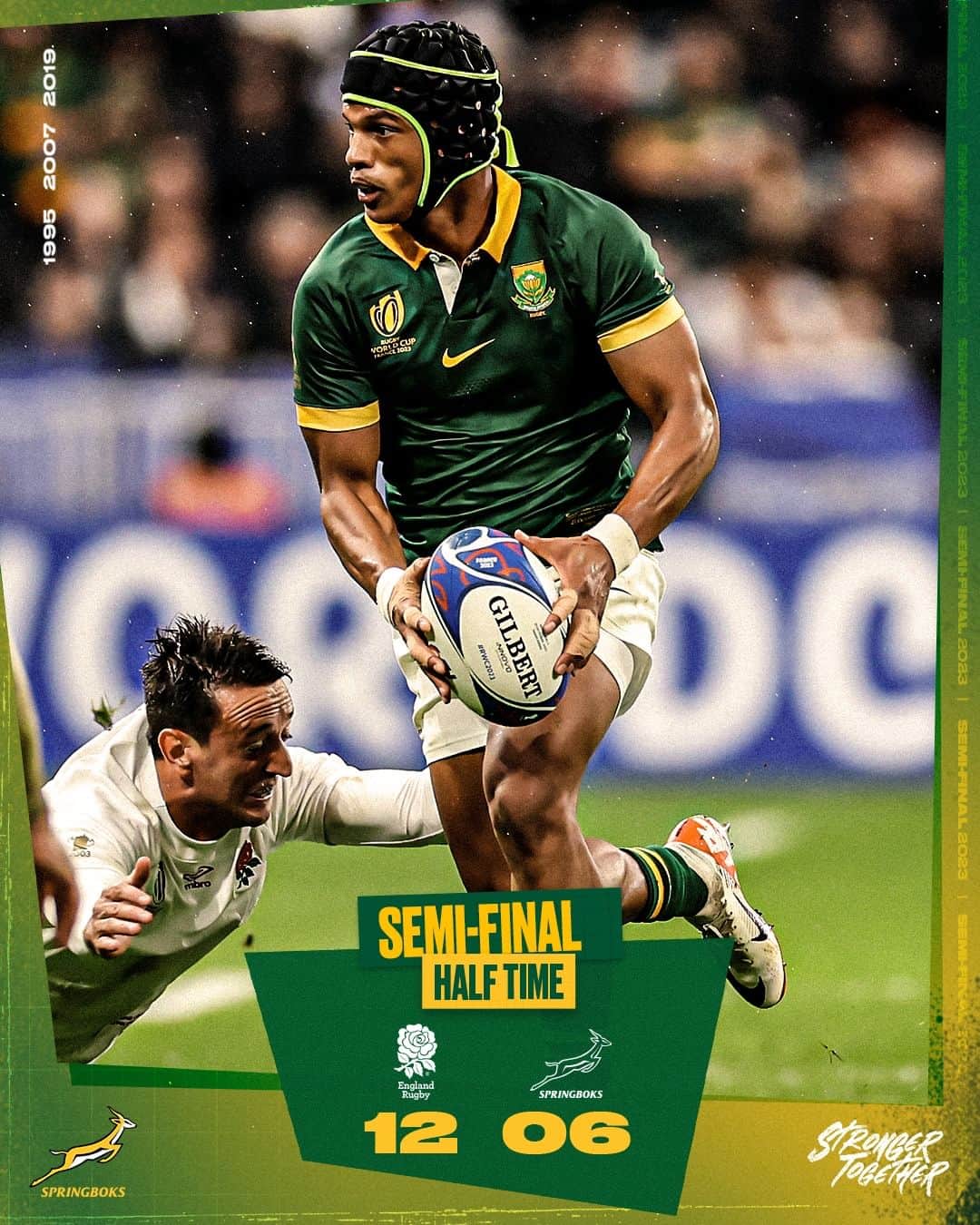 ラグビー南アフリカ代表のインスタグラム：「It's a six-point game in Paris ⏲ #StrongerTogether #Springboks #RWC2023 #RSAvENG」