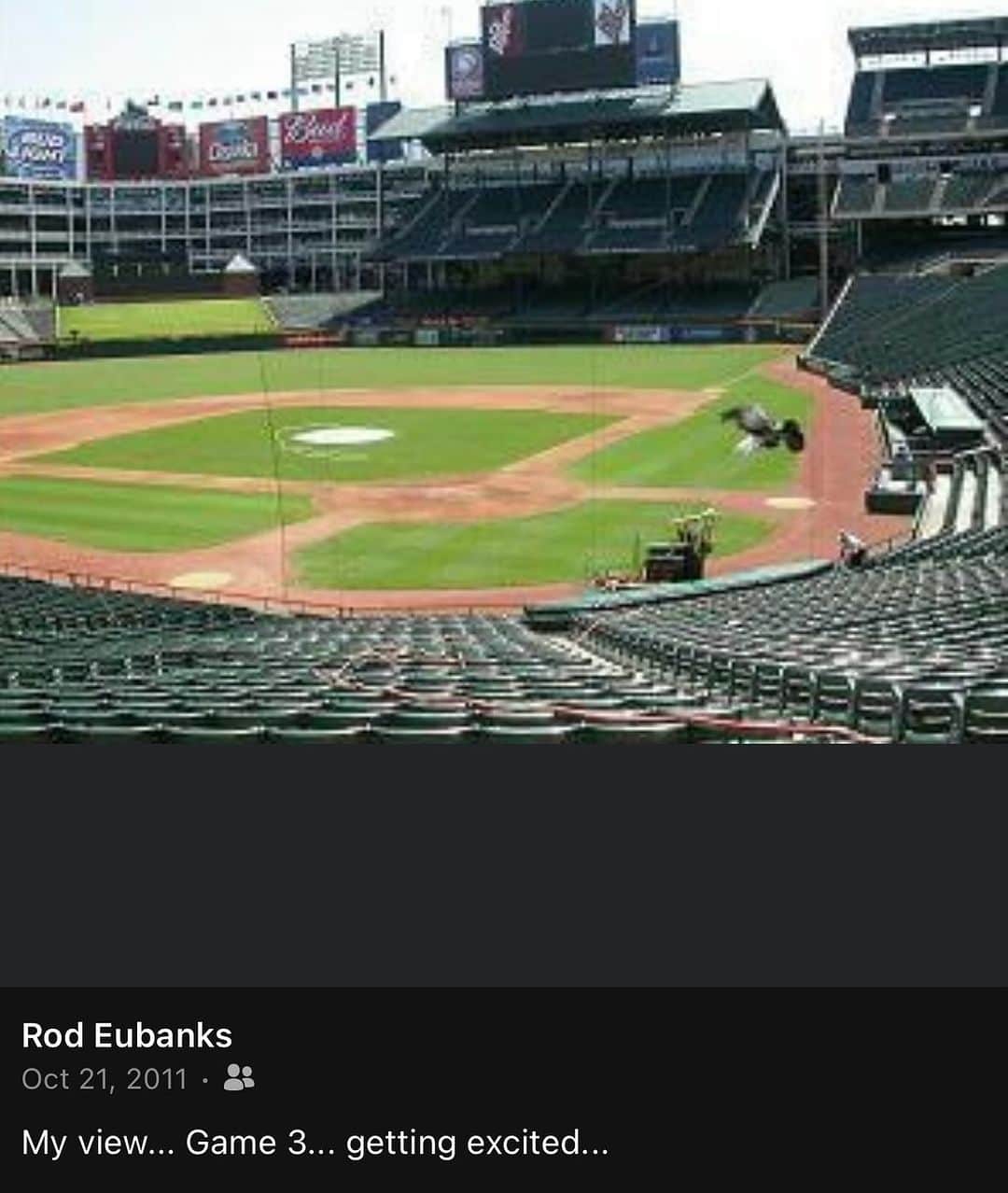 sevimli_hayvanlar34のインスタグラム：「So this was where I was in 2011 game 3 of the #worldseries let’s do it again @rangers it’s been a long time beat @astros #texasrangers」