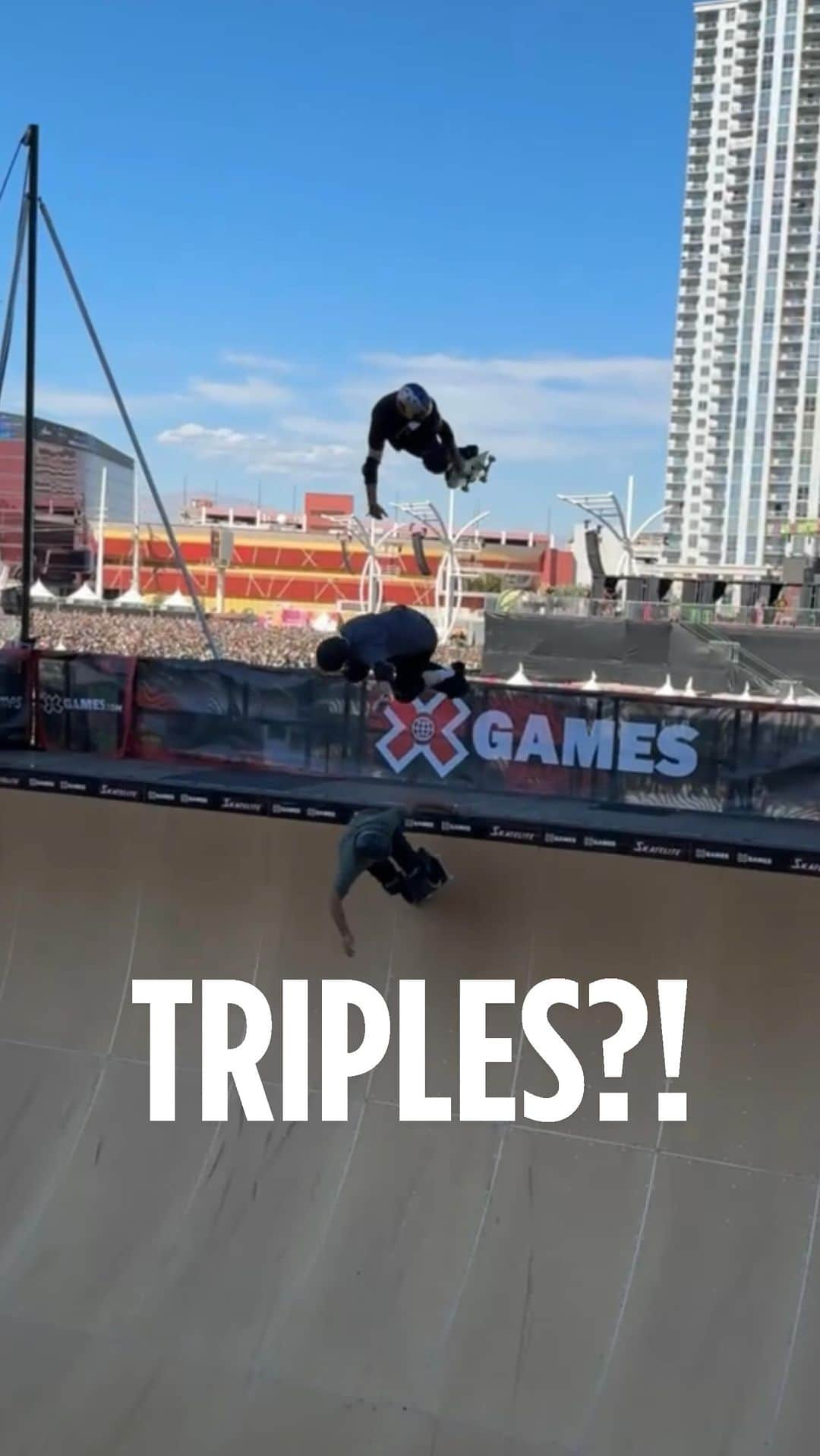 トニー・ホークのインスタグラム：「Who cares about doubles when we could bring back triples?!  @tonyhawk, @buckylasek, and @diassandro close out the first #XGames Vert Jam session at @whenwewereyoungfest  📹 @johnnicholsoniv」