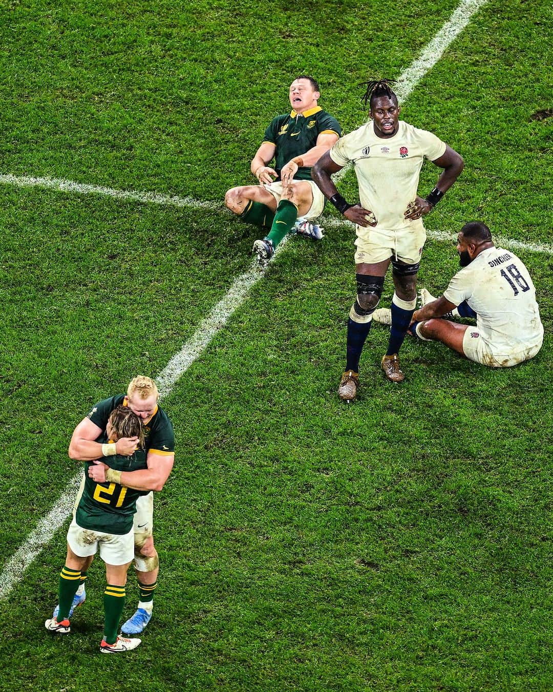 ラグビー南アフリカ代表のインスタグラム：「A range of emotions after a contest worthy of a RWC semi-final 🤯 #StrongerTogether #Springboks #RWC2023 #RSAvENG」