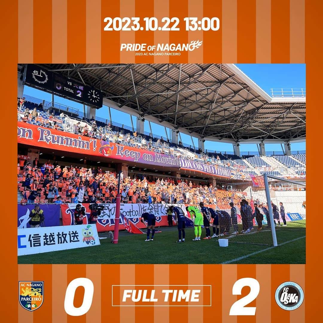 AC長野パルセイロのインスタグラム：「. 🟠2023明治安田生命J3リーグ 第32節 🏟長野Uスタジアム 13:00 vs #fc大阪  ▼score 長野 0-2 FC大阪 . . 47分 舘野俊祐 65分 木匠貴大 . . . #長野 #ac長野パルセイロ #acnp #パルセイロ #長野をオレンジに #prideofnagano  #jリーグ」