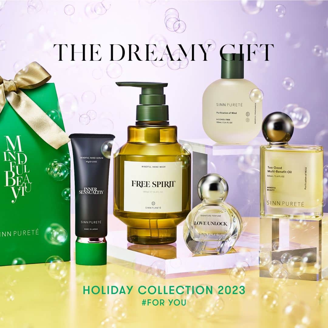 SinnPureté シン ピュルテのインスタグラム：「THE DREAMY GIFT.  それは、いつもの時間を特別に変える 夢心地を贈る特別なギフト #FORYOU  頑張る自分へ、大切な誰かへ 肌にも心にも、心躍る特別なひとときを。  発売して間もないシグネチャーパフュームをはじめ、 ギフトにもぴったりなアイテムをセットにしてご用意しました。 香りを楽しむ特別なギフトで、肌も心も潤いを。  HOLIDAY COLLECTION 2023 第一弾2023.10.23(月)発売 第二弾2023.11.1(水)発売  ＜シグネチャーパフュームセット＞2023.10.23(月)発売 ・お好みのシグネチャーパフューム40mL ・シグネチャーパフュームアトマイザ―3種1.5mL×3  ＜ハンドウォッシュ＆セラムセット＞2023.11.1(水)発売 ・マインドフル ハンドウォッシュ480ｍL ・マインドフル ハンドセラム（インナーセンシュアリティ）45g  ＜マインドフルケアセット＞2023.11. 1(水)発売 ・トゥーグッドマルチベネフィットオイル（心の浄化）　50mL ・マインドフルフレグランス（心の浄化）100ｍL  ※大切な方へのギフトにもぴったりなラッピングBOXに梱包してお届けします。  #コフレ #ホリデーコレクション #sinnpurete #シンピュルテ #signatureperfume #シグネチャーパフューム #ハンドセラム #ハンドウォッシュ #クリスマスコフレ #クリスマスギフト #🎄」