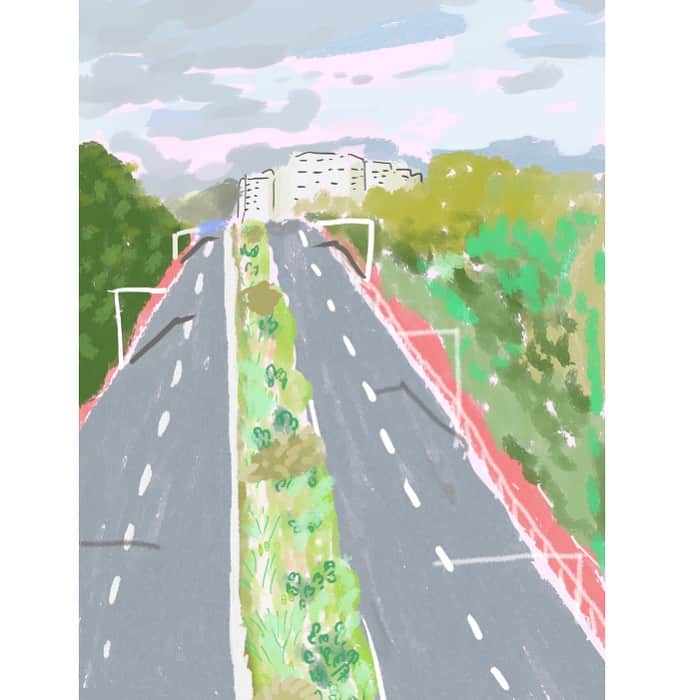 ハルペイさんのインスタグラム写真 - (ハルペイInstagram)「😌 今年はサザンのコンサートとか、花火大会とか、おまつりもイベントもたくさんあって、にぎやかでした😌 歩道橋からみる134号線の朝は静かだったよ😌 珍しくラフなスケッチをアップ❤️ #国道134号線  #おつかれさま#風景画 #ラフスケッチ . #harupei#ハルペイ#doodle#draw#drawing#illustrator#illustration#japan#絵#雑貨#湘南#イラスト#イラストレーター#ゆるい」10月22日 21時14分 - harupeipei
